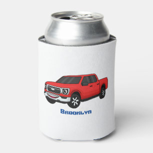 Cute red pickup truck cartoon illustration can cooler