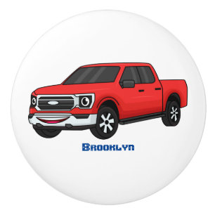 Cute red pickup truck cartoon illustration ceramic knob