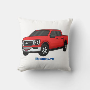 Cute red pickup truck cartoon illustration cushion