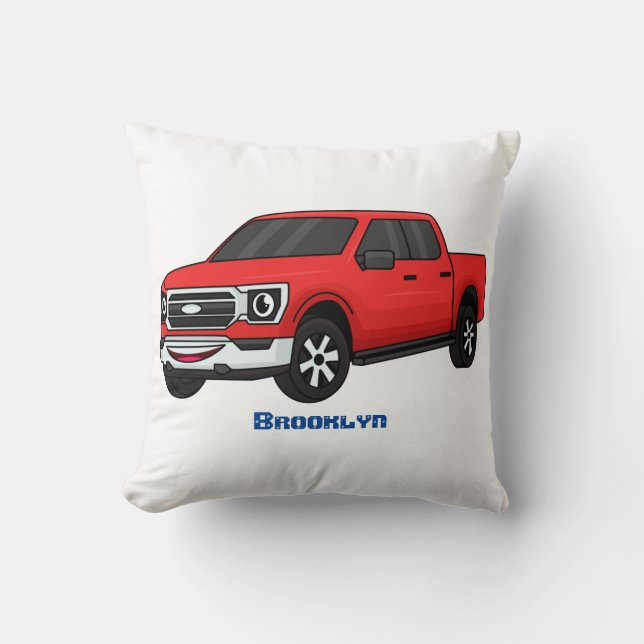 Cute red pickup truck cartoon illustration  cushion (Front)