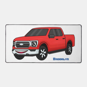 Cute red pickup truck cartoon illustration desk mat