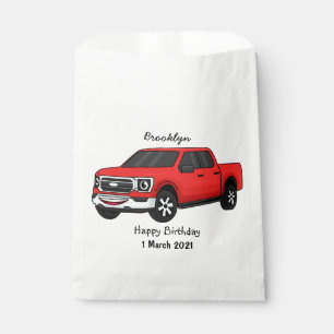 Cute red pickup truck cartoon illustration favour bags