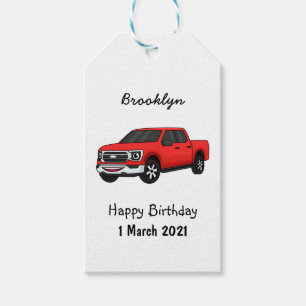 Cute red pickup truck cartoon illustration  gift tags