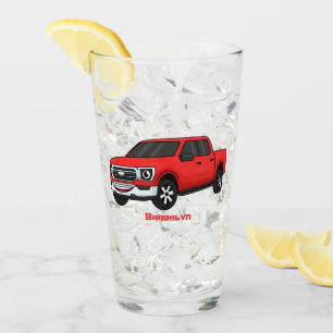 Cute red pickup truck cartoon illustration glass