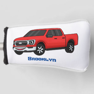 Cute red pickup truck cartoon illustration golf head cover