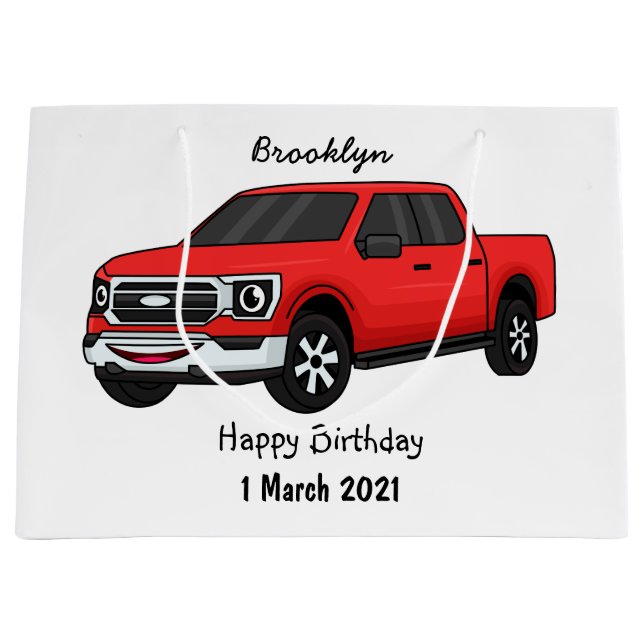 Cute red pickup truck cartoon illustration large gift bag (Front)