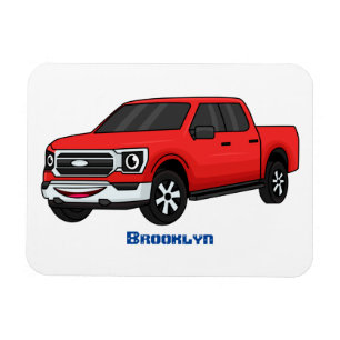 Cute red pickup truck cartoon illustration magnet