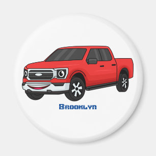 Cute red pickup truck cartoon illustration magnet