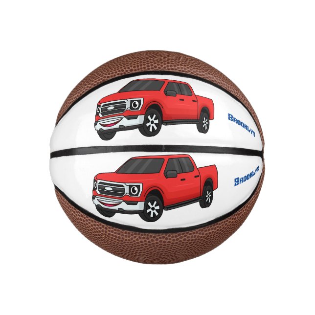 Cute red pickup truck cartoon illustration mini basketball (Front)