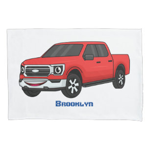 Cute red pickup truck cartoon illustration pillowcase