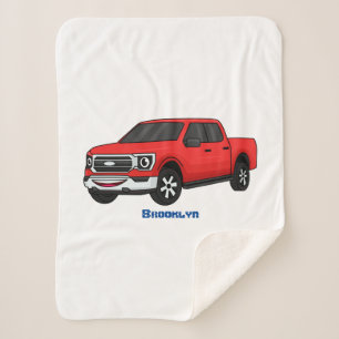 Cute red pickup truck cartoon illustration  sherpa blanket