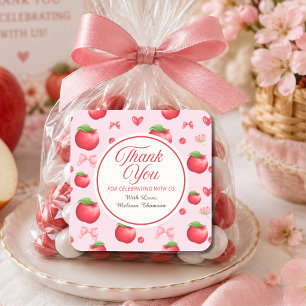 Cute Red Pink Apple Coquette Thank You Square Sticker