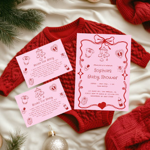 Cute Red & Pink Baby Shower for Girls or Boys  Invitation