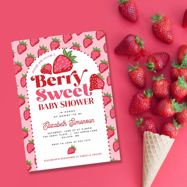 Cute Red Pink Berry Sweet Baby Shower Invitation (Creator Uploaded)