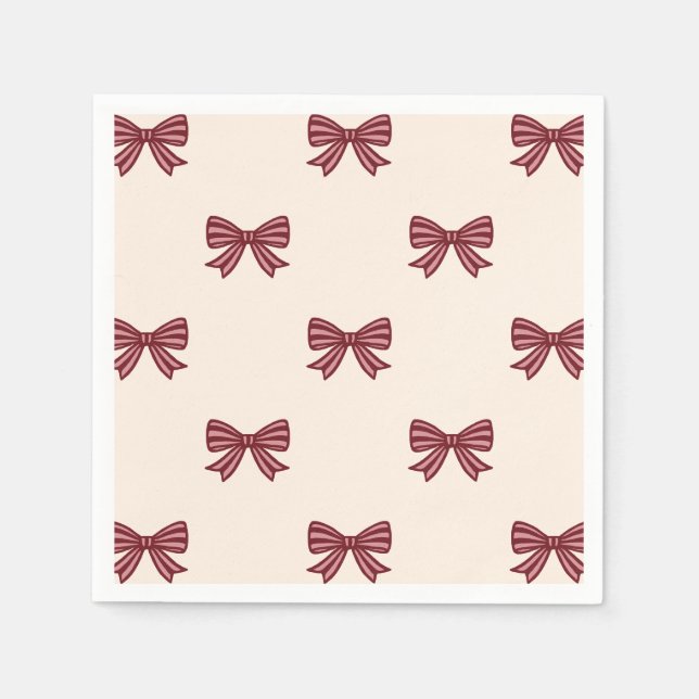 Cute Red Pink Bows Pattern Christmas Throw Pillow Napkin (Front)