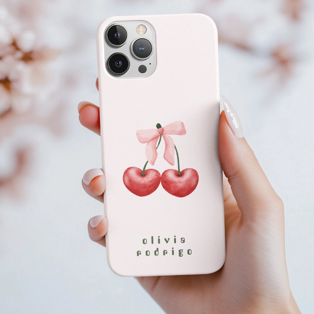 Cute Red  & Pink Cherry Heart Bow  Case-Mate iPhone Case (Creator Uploaded)