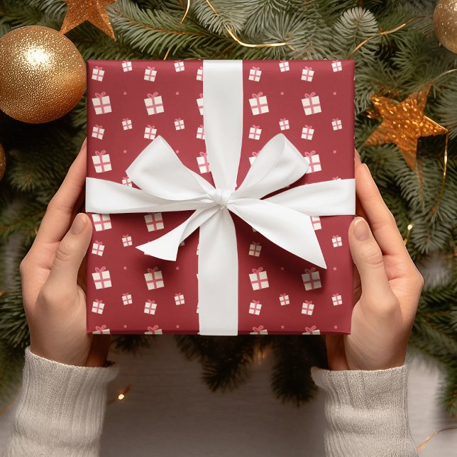 Cute Red Pink Christmas Gift Holliday Festive  Wrapping Paper (Creator Uploaded)