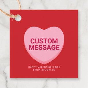 Cute red pink custom message conversation heart favour tags
