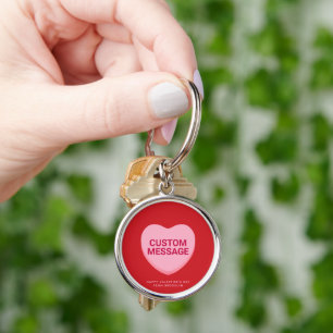 Cute red pink custom message conversation heart key ring