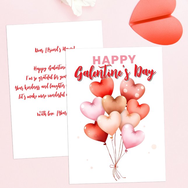 Cute Red Pink Heart Balloons Galentine's Day  Card (Creator Uploaded)