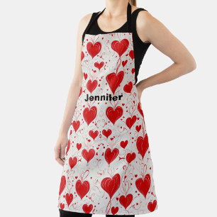 Cute red, pink hearts, Valentine’s Day monogram Apron