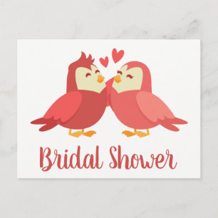 Cute Red Pink Lovebirds Bridal Shower Invitation Postcard