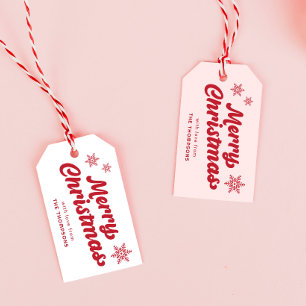 Cute Red Pink Merry Christmas Gift Tags