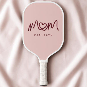 Cute Red Pink Simple Heart Script Mum Established Pickleball Paddle