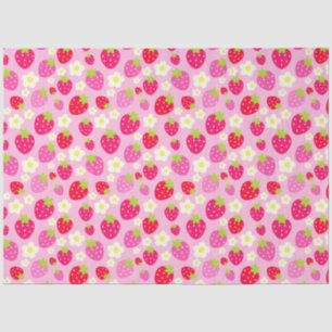 Cute Red & Pink Strawberries & White Flowers Tissue Paper
