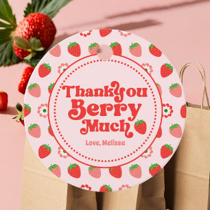 Cute Red Pink Strawberry Thank You Berry Much Favour Tags