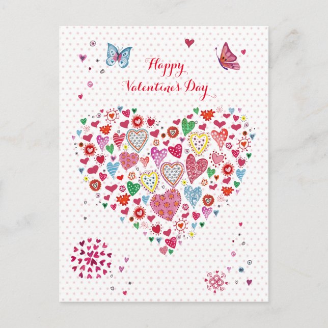Cute Red & pink Valentine Heart Hearts Dots Holiday Postcard (Front)