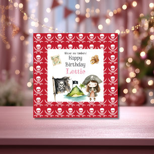 Cute Red Pirate child's Birthday Card