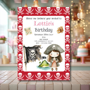 Cute Red Pirate child's Birthday Invitation