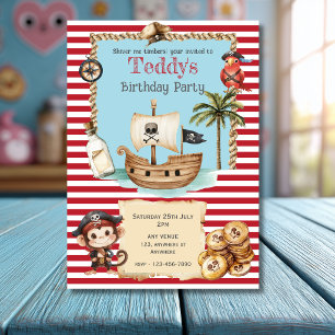 Cute Red Pirate child's Birthday Invitation
