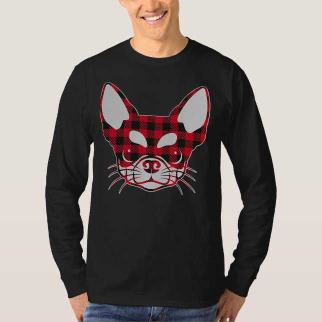 Cute Red Plaid Buffalo Chihuahua Face Christmas Pa T-Shirt (Front)