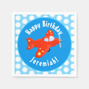 Cute red plane flying cartoon illustration napkin
