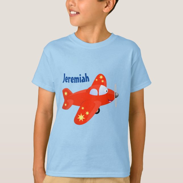 Cute red plane flying cartoon illustration T-Shirt (Front)