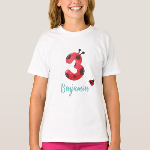 Cute red Polka dot Ladybug 3rd Birthday party name T-Shirt