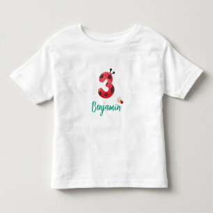 Cute red Polka dot Ladybug 3rd Birthday party name Toddler T-Shirt
