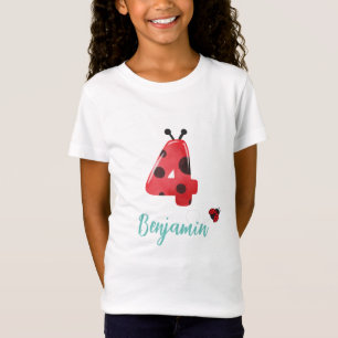 Cute red Polka dot Ladybug 4th Birthday party name T-Shirt