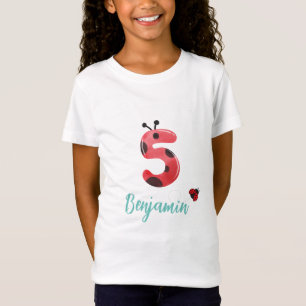 Cute red Polka dot Ladybug 5th Birthday party name T-Shirt