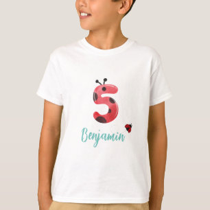 Cute red Polka dot Ladybug 5th Birthday party name T-Shirt