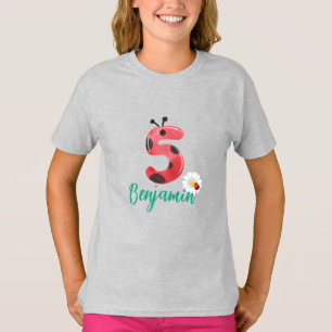 Cute red Polka dot Ladybug 5th Birthday party name T-Shirt