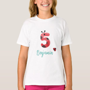 Cute red Polka dot Ladybug 5th Birthday party name T-Shirt