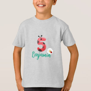 Cute red Polka dot Ladybug 5th Birthday party name T-Shirt