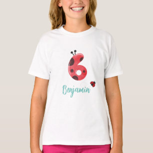 Cute red Polka dot Ladybug 6th Birthday party name T-Shirt
