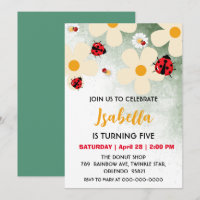 Cute red Polka dot Ladybug Daisy Flower Birthday