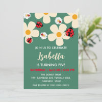 Cute red Polka dot Ladybug Daisy Flower Birthday