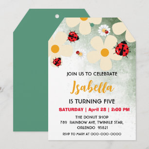 Cute red Polka dot Ladybug Daisy Flower Birthday  Thank You Card