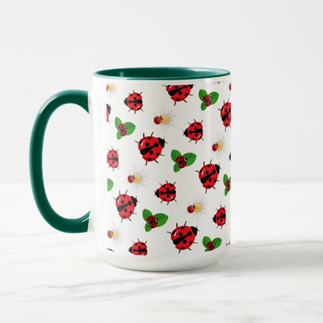 Cute red polka dot Ladybug Daisy flower summer Mug (Left)